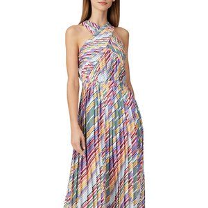 Monique Lhuillier Crossover Neck Pleated Dress